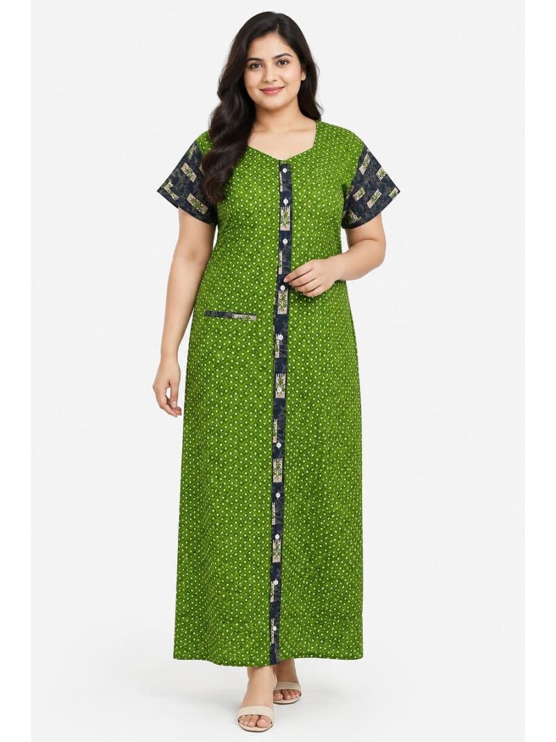 W-NY-540-18-OG-3XL_front Women’s Cotton Front Open Plus Size Nighty – Olive Green & Navy Blue