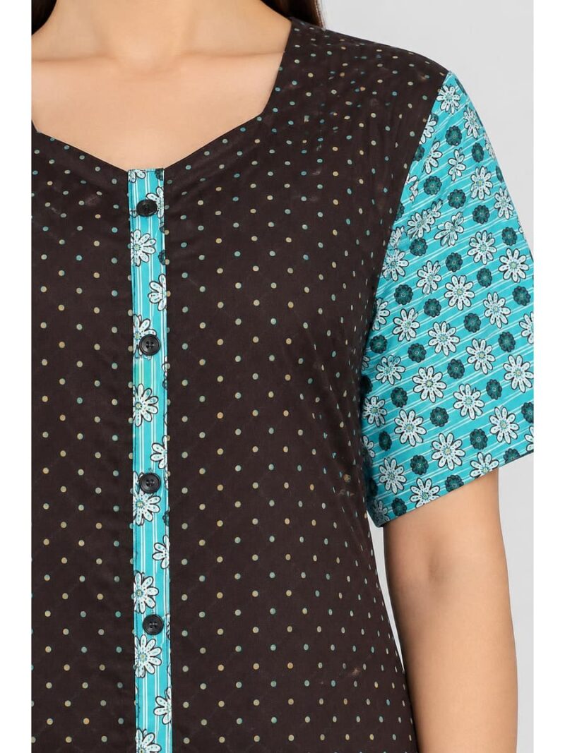 Women’s Front Full Open Cotton Nighty -Coffee & Blue