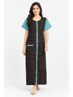 W-NY-541-01-CF-XXL_front Women’s Front Full Open Cotton Nighty -Coffee & Blue