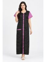 W-NY-541-03-BK-XXL_front Women’s Front Full Open Cotton Nighty -Black & Pink