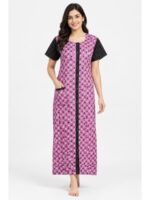W-NY-541-04-PK-XXL_front Women’s Front Full Open Cotton Nighty - Pink & Black