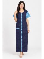 W-NY-541-05-NB-XXL_front Women’s Front Full Open Cotton Nighty - Navy Blue & Sky Blue