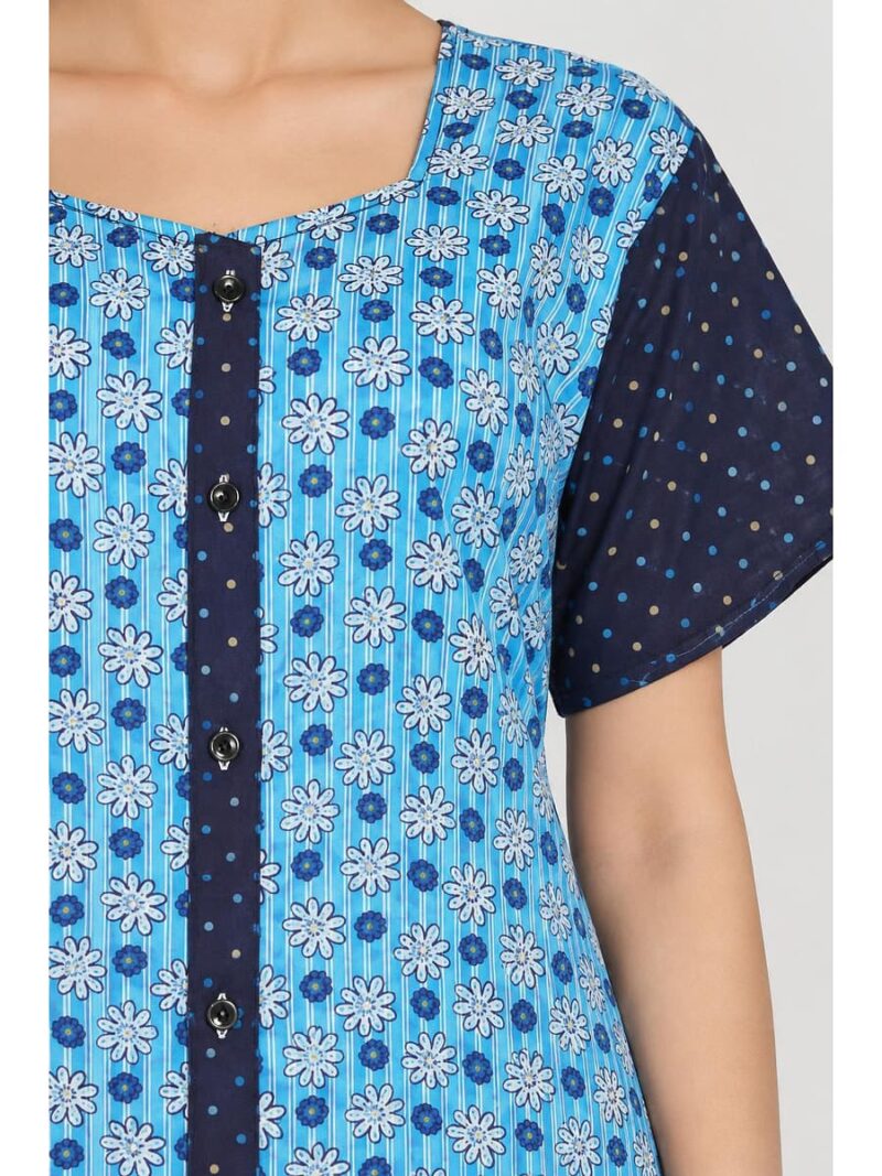 Women’s Front Full Open Cotton Nighty - Sky Blue & Navy Blue