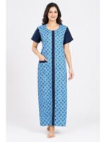 W-NY-541-06-SB-XXL_front Women’s Front Full Open Cotton Nighty - Sky Blue & Navy Blue