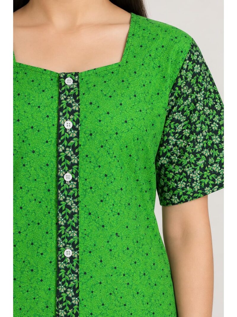 Women’s Full-Open Cotton Nighty - Green