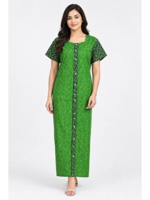 Women’s Full-Open Cotton Nighty - Green