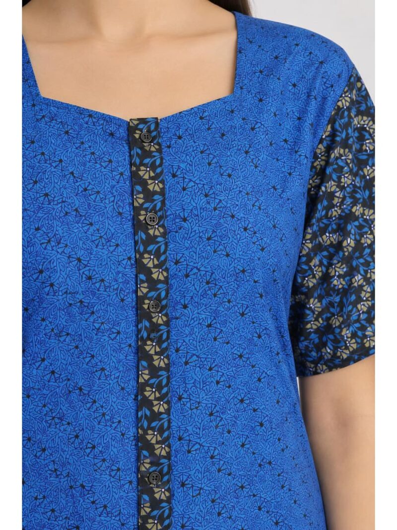 Women’s Full-Open Cotton Nighty - Blue