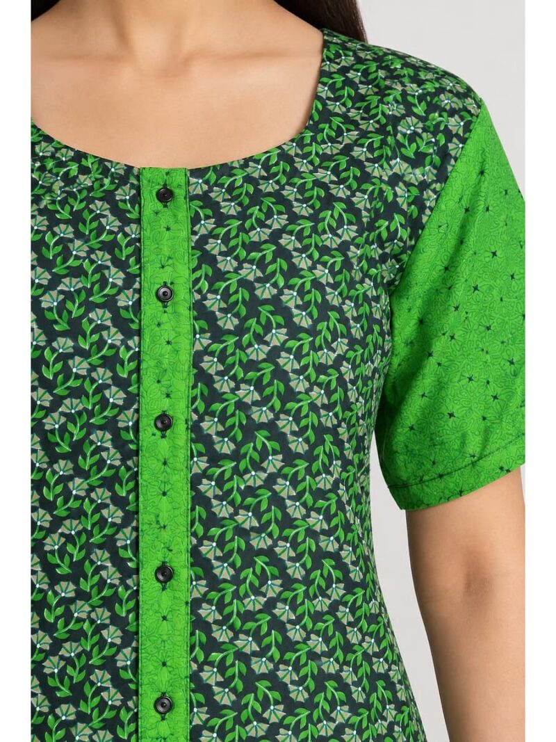 Women’s Full-Open Cotton Nighty - Green