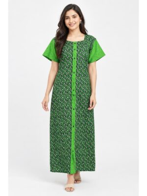 Women’s Full-Open Cotton Nighty - Green