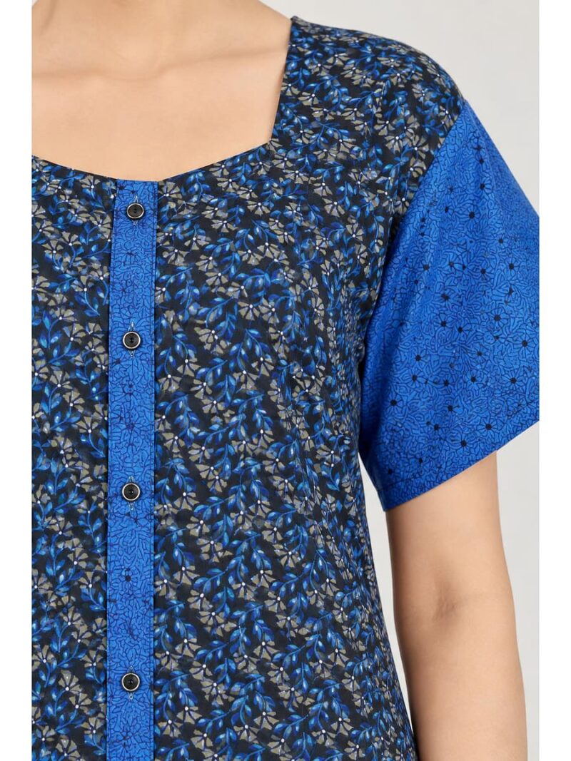 Women’s Full-Open Cotton Nighty - Blue