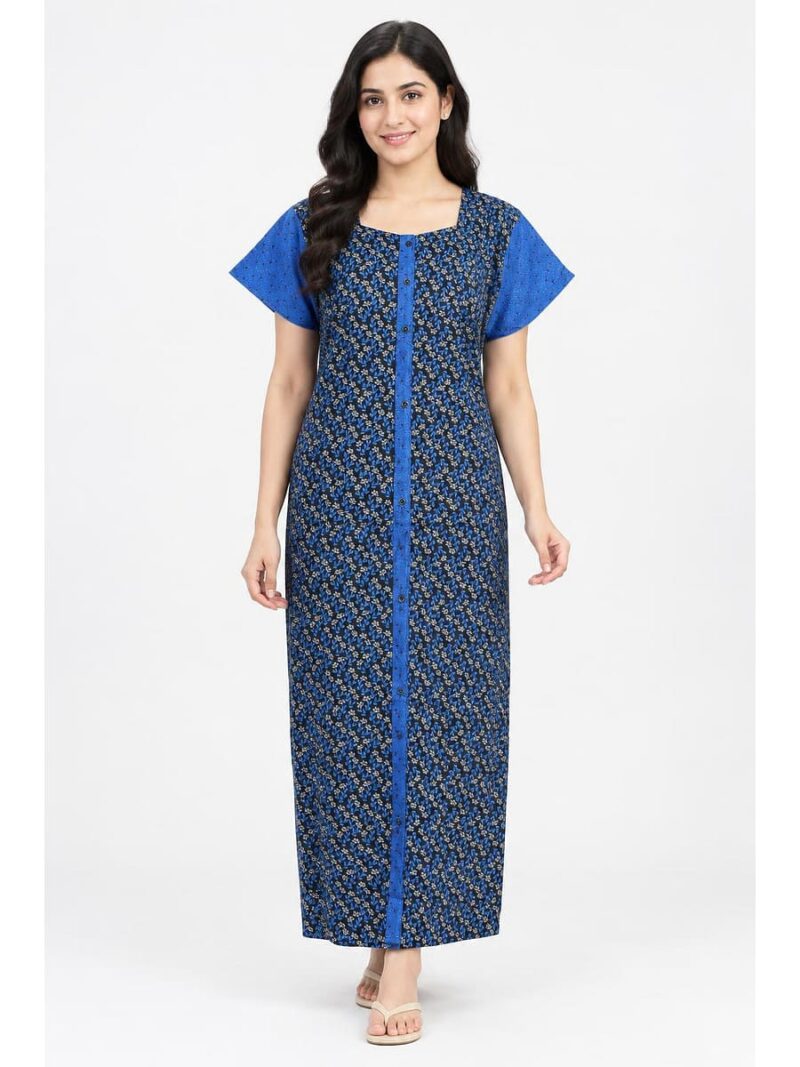 W-NY-542-05-BL-XXL_front Women’s Full-Open Cotton Nighty - Blue