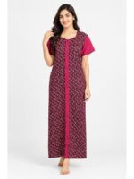 Women’s Full-Open Cotton Nighty - Raspberry