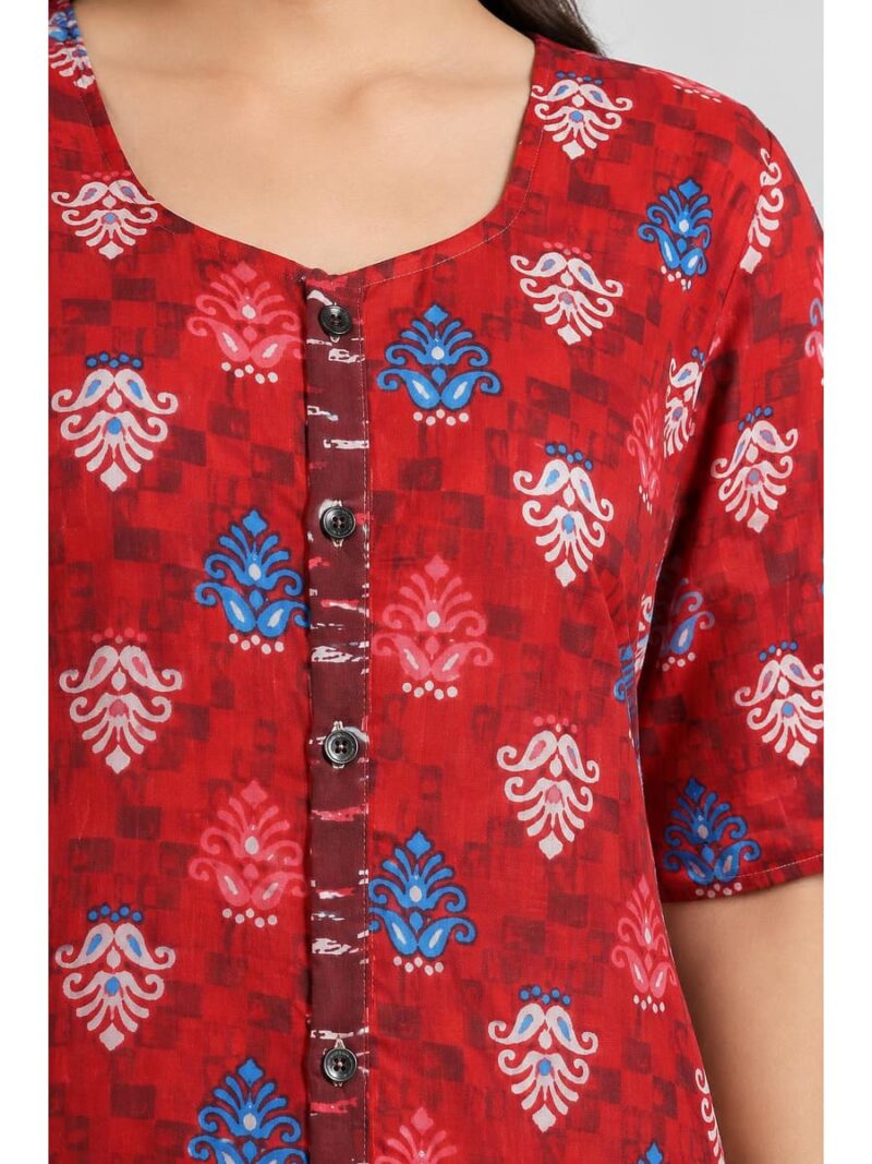 Women’s Full-Open Cotton Nighty - Red