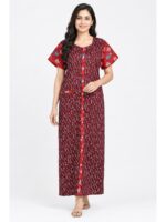 Women’s Full-Open Cotton Nighty - Maroon