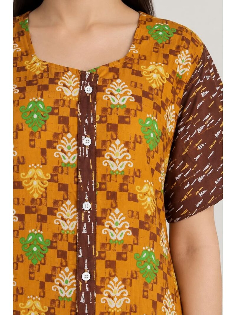 Women’s Full-Open Cotton Nighty - Yellow