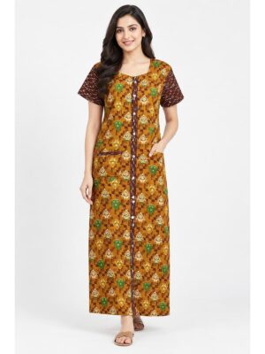 Women’s Full-Open Cotton Nighty - Yellow