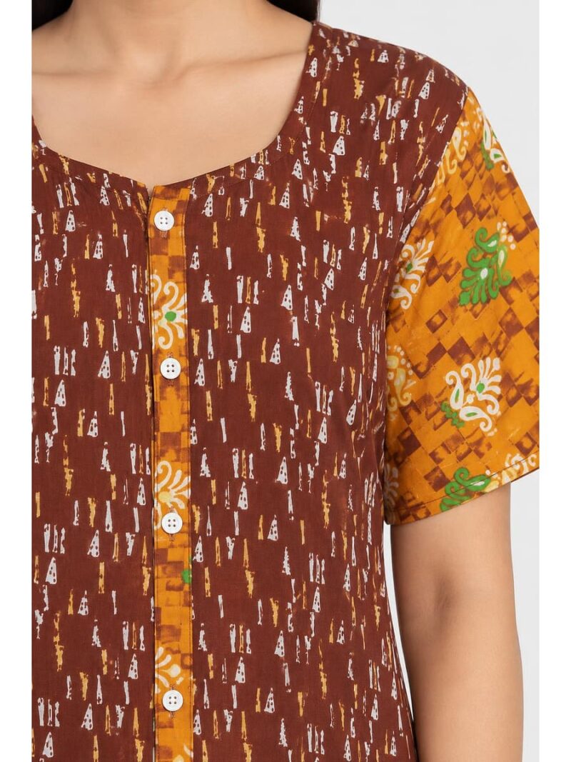 Women’s Full-Open Cotton Nighty - Brown