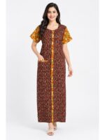 W-NY-542-12-BR-XXL_front Women’s Full-Open Cotton Nighty - Brown