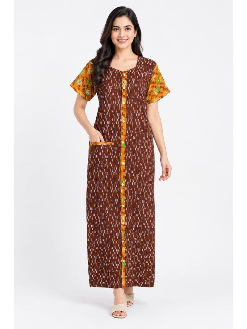 W-NY-542-12-BR-XXL_front Women’s Full-Open Cotton Nighty - Brown