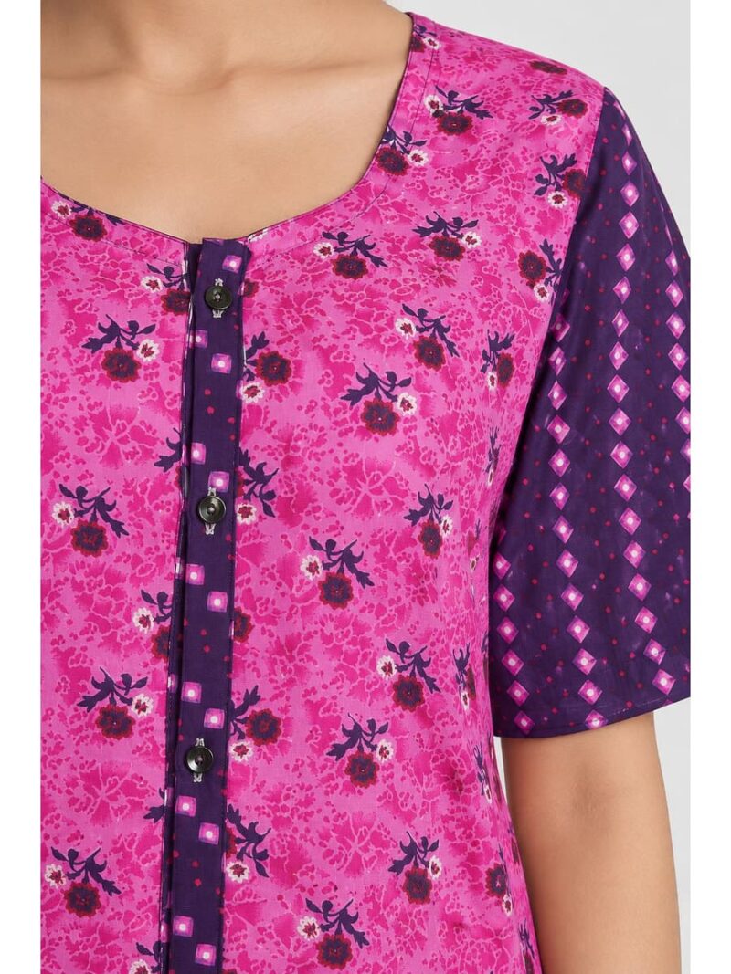 Women’s Full-Open Cotton Nighty - Pink