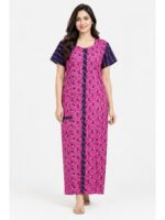 Women’s Full-Open Cotton Nighty - Pink