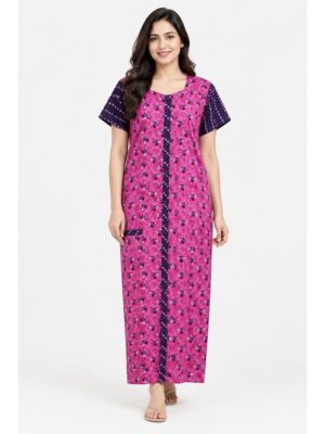 Women’s Full-Open Cotton Nighty - Pink