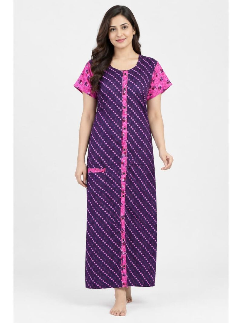W-NY-542-14-PP-XXL_front Women’s Full-Open Cotton Nighty - Purple