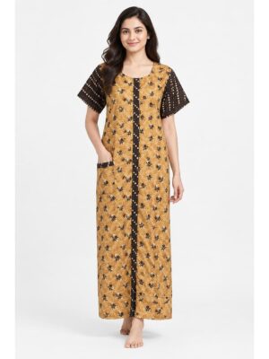Women’s Full-Open Cotton Nighty - Cream