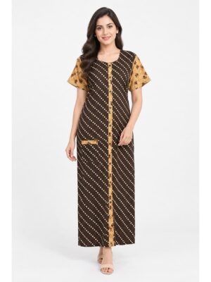 Women’s Full-Open Cotton Nighty - Coffee