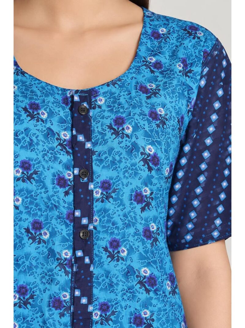 Women’s Full-Open Cotton Nighty - Blue