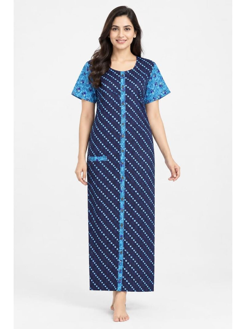W-NY-542-18-NB-XXL_front Women’s Full-Open Cotton Nighty - Navy Blue