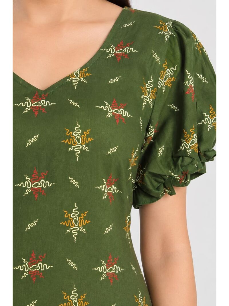 Women's Cotton Frock Nighty - Olive Green
