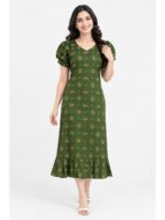 W-NY-546-02-OG-L_front Women's Cotton Frock Nighty - Olive Green