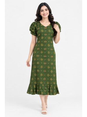 Women's Cotton Frock Nighty - Olive Green