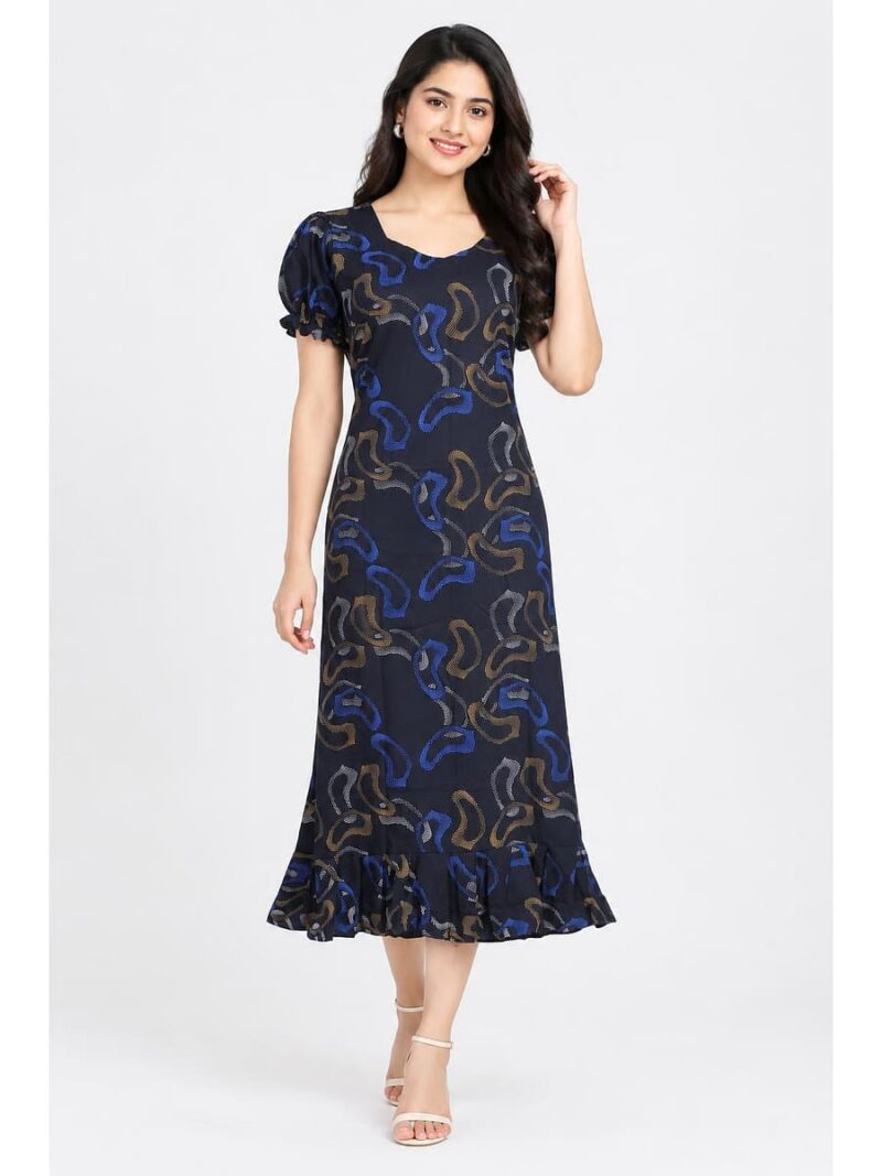 Women's Cotton Frock Nighty - Navy Blue