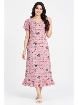 Women's Cotton Frock Nighty - Dust Pink