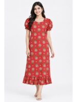 W-NY-546-05-SRL-L_front Women's Cotton Frock Nighty - Scarlet