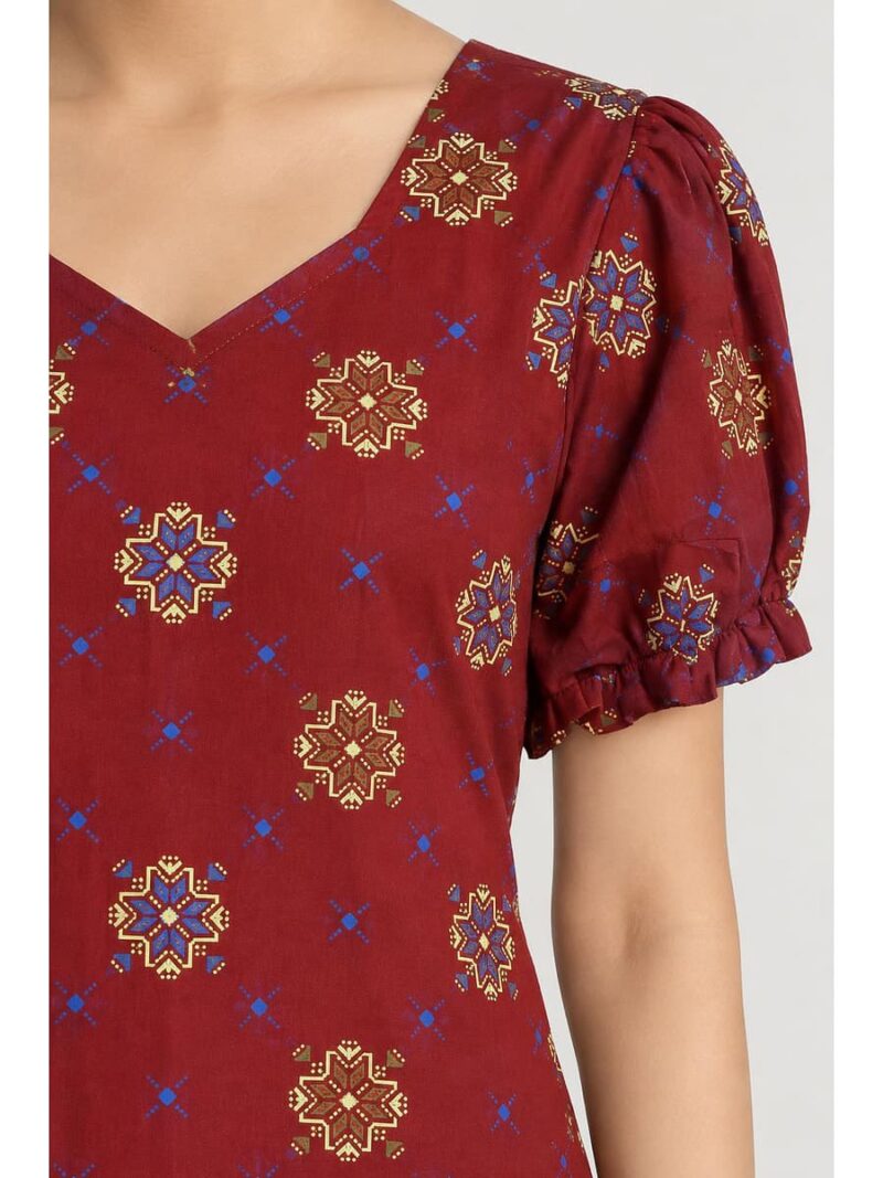Women's Cotton Frock Nighty - Maroon