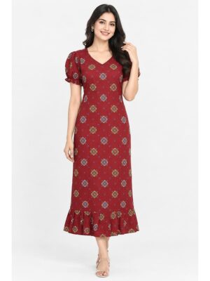 Women's Cotton Frock Nighty - Maroon