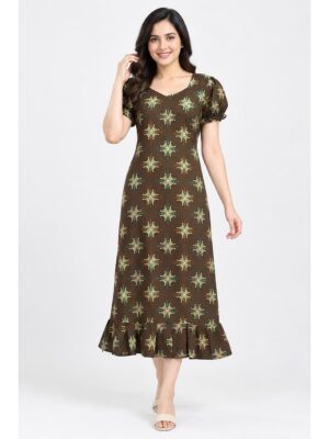 Women's Cotton Frock Nighty - Brown