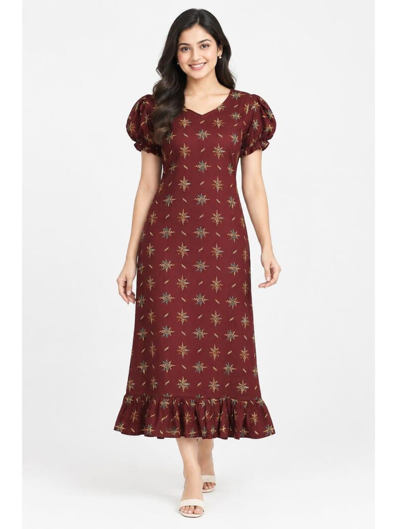 W-NY-546-09-MR-L_front Women's Cotton Frock Nighty - Maroon