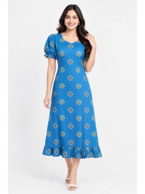 Women's Cotton Frock Nighty - Blue