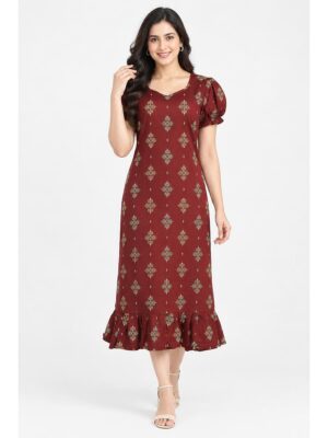Women's Cotton Frock Nighty - Maroon