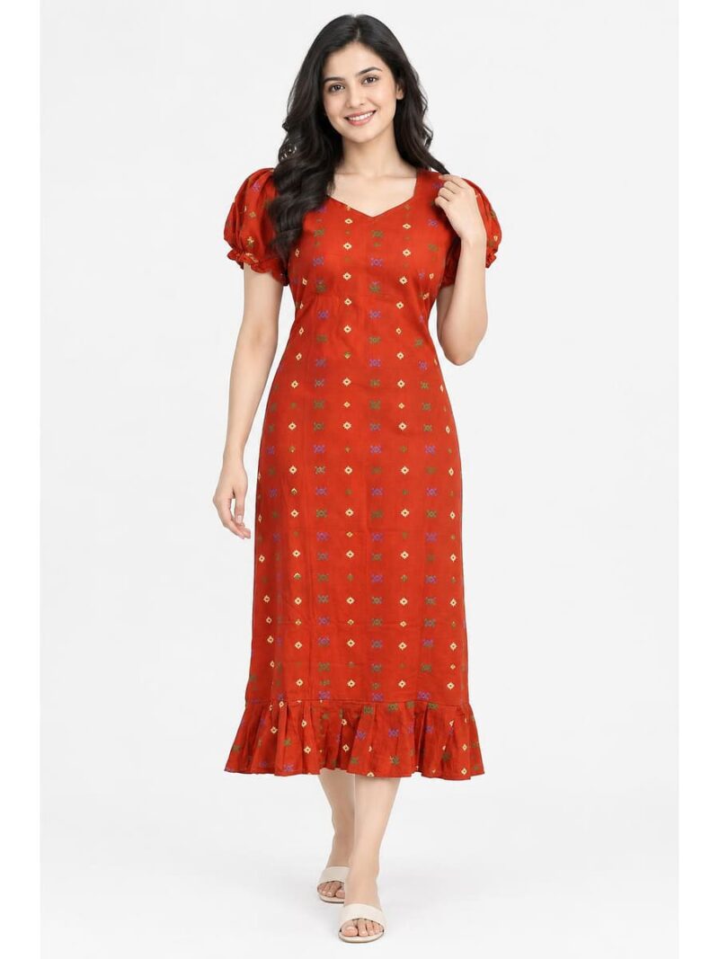 W-NY-546-13-OR-L_front Women's Cotton Frock Nighty - Orange