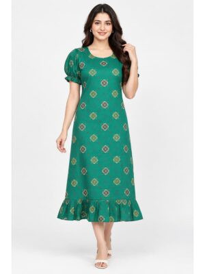 Women's Cotton Frock Nighty - Green