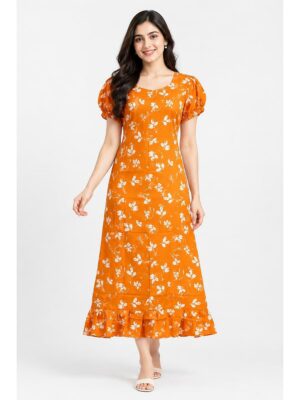 Women's Cotton Frock Nighty - Yellow