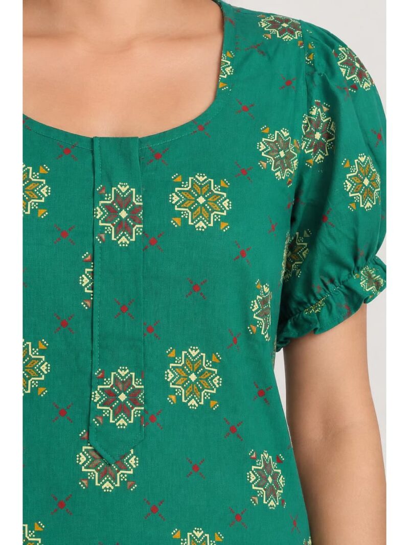 Women's Cotton Zip Frock Nighty - Green