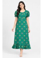 W-NY-546-16-GR-L_front Women's Cotton Zip Frock Nighty - Green