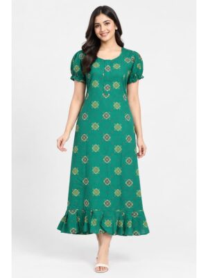 Women's Cotton Zip Frock Nighty - Green