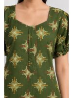 Women's Cotton Zip Frock Nighty -Olive Green